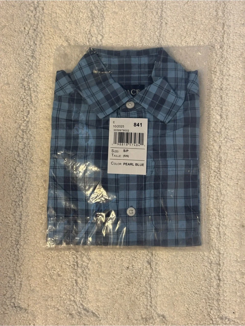 NWT The Children's Place Boys Small Blue Plaid Long Sleeve Button Down Shirt